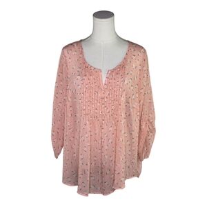 Torrid Peach Floral Pintuck Boho Blouse 0 XL Romantic Flowy Cottagecore